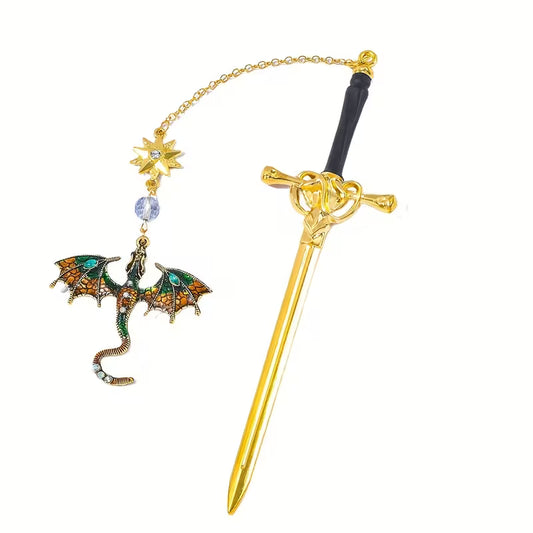 Gold Vintage Sword Dragon Metal Bookmark