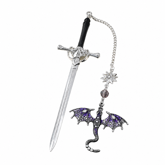 Silver Vintage Sword Dragon Metal Bookmark